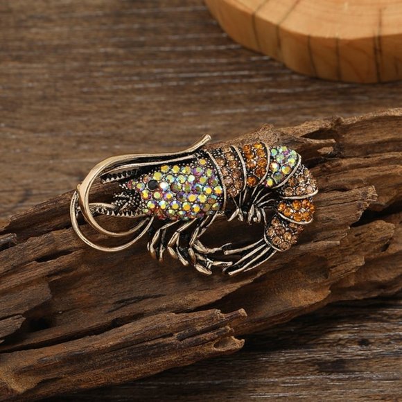 Brown Rhinestone Shrimp Pin Broach - Picture 1 of 2